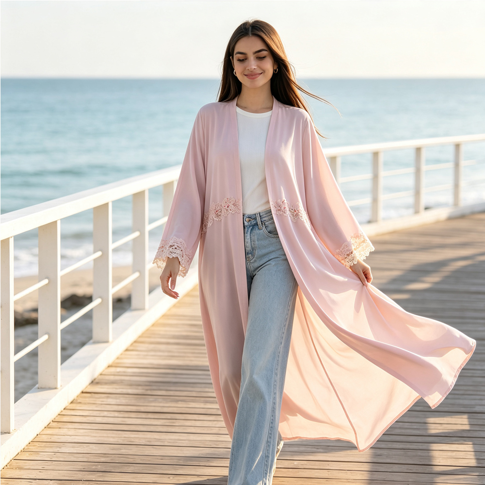 Embroidery Kebaya - Damen Bestickte Offene Dubai Abaya Kimono