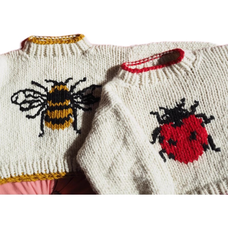 Embroidery Lady Bug - Handgestrickter Pullover aus reiner Wolle mit